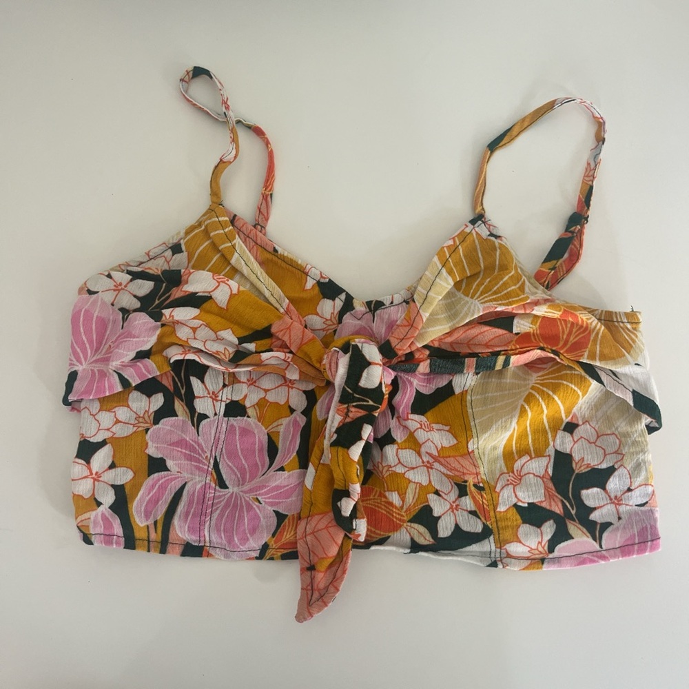 Aerie Pink and Yellow Crop Top